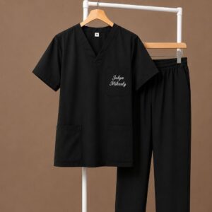 Customizado Scrub  - Cor Preto de Microfibra com Elastano Feminino