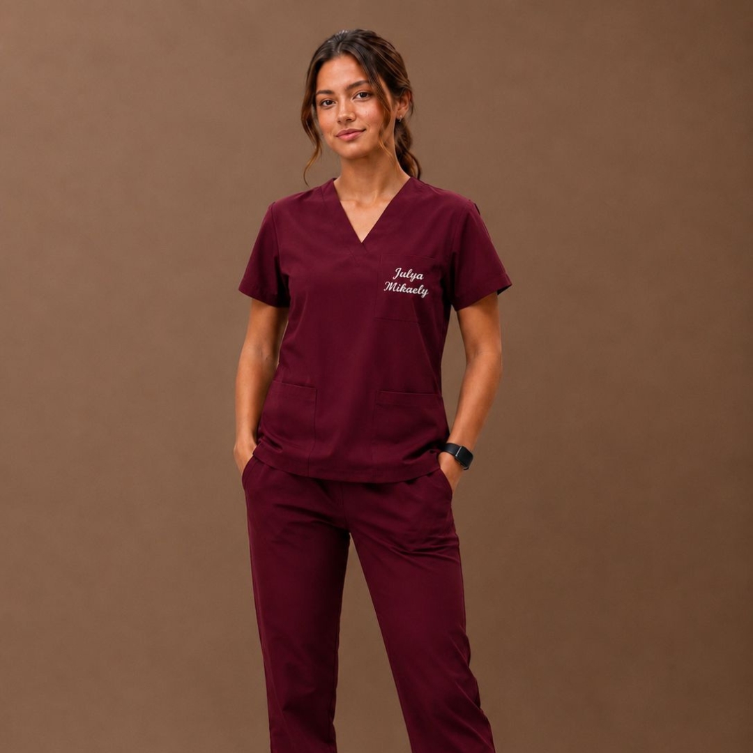 Customizado Scrub - Cor Bordo de Microfibra com Elastano, Unissex