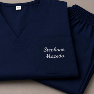 Customizado Scrub - Cor Azul Marinho Malha Oxford, Unissex