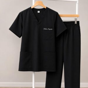 Customizado Scrub - Cor Preto de Microfibra com Elastano, Unissex