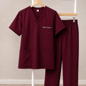 Customizado Scrub - Cor Bordo de Microfibra com Elastano, Unissex