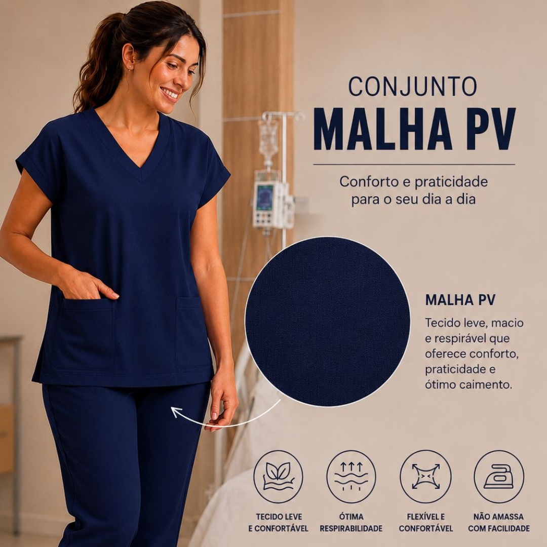 Scrub de Malha PV da Cor Azul Marinho Feminino