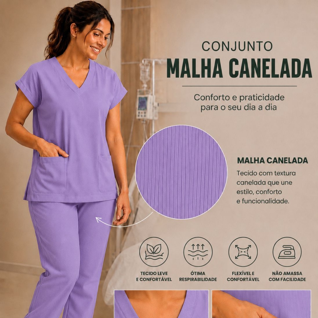 Conjunto Scrub da Cor Lilás - Tecido Canelado (Feminino) - Imagem 4