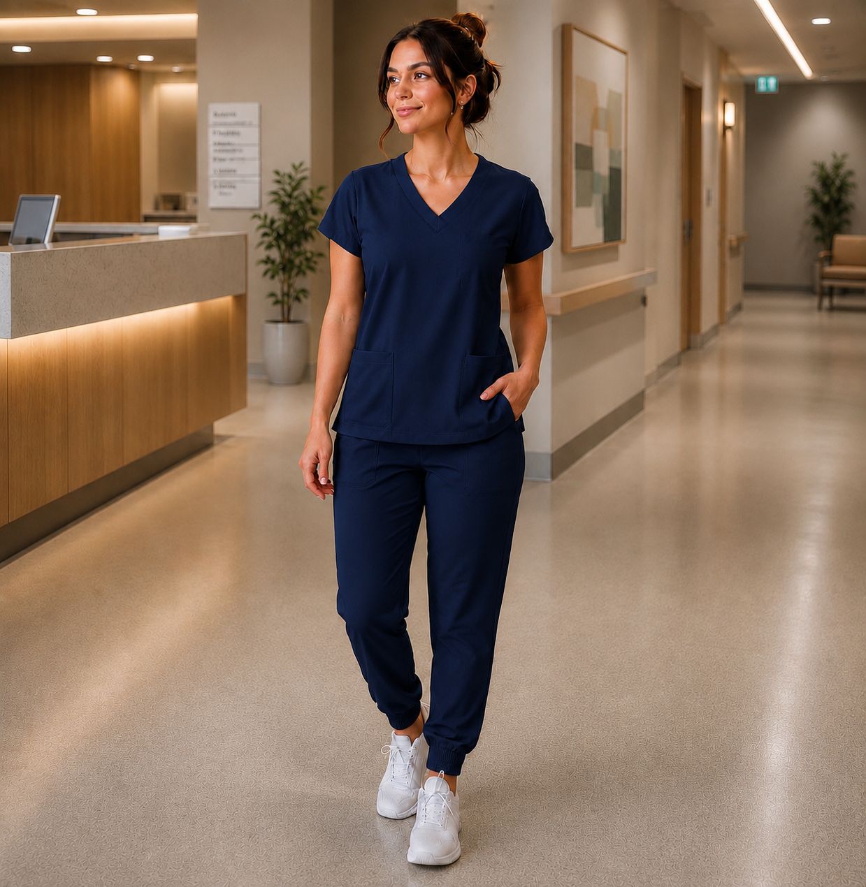 Scrub de Malha PV da Cor Azul Marinho Feminino