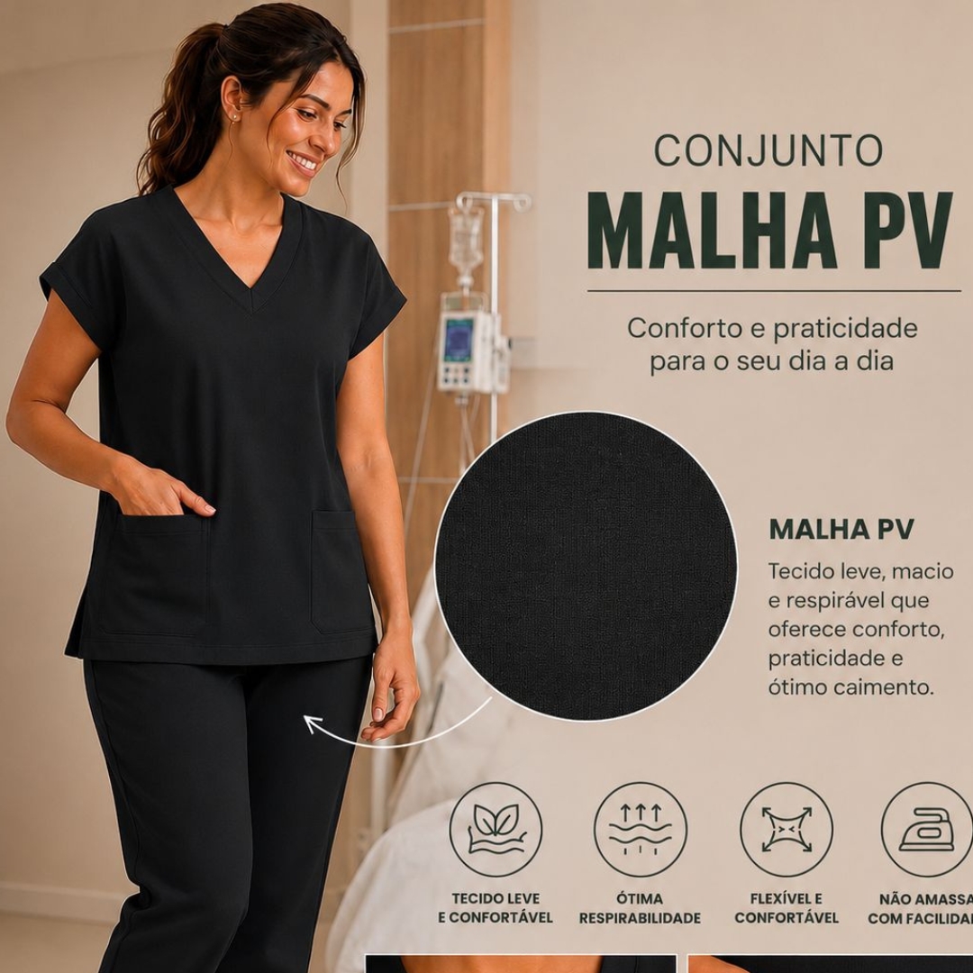 Scrub de Malha PV da Cor Preto Feminino